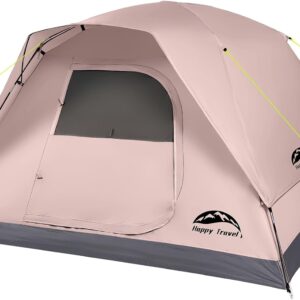 Happy Travel Camping Tent, 4 Person Dome Tents for Camping with Rainfly, Waterproof Clip Easy Setup Portable Family Tent with Mesh Windows, 20% More Headroom Backpacking Tents for Camping & Hiking